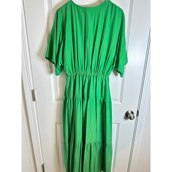 Entro Green Maxi Dress Womens L Flowy Tiered V Neck Dolman Sleeve Boho - Picture 4 of 4